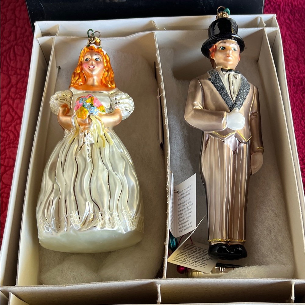 Christopher Radko Bride and Groom Ornaments - Cream and Black